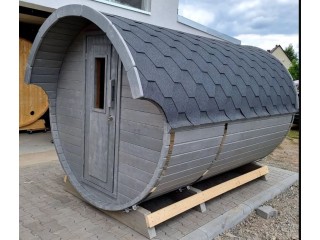 Fasssauna 330 cm mit Dach und Vorraum aus skandinavischer Fichte